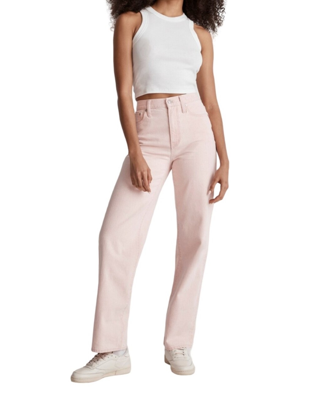 Madewell Light Pale Pink Straight-Leg Raw Hem High Rise Jeans Size 30